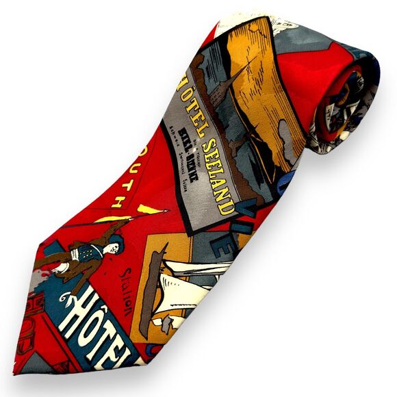 X'andrini Mens‎ 100% Silk Dress Tie Made in USA Bold Travel Print 59" 3.75" - Picture 1 of 12
